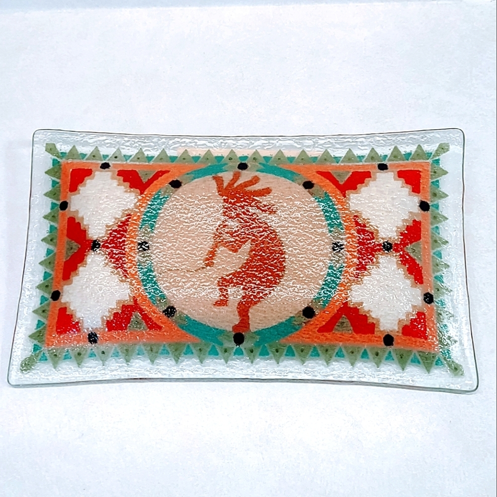 KOKOPELLI FUSED GLASS TRAY SIGNED BY PEGGY KARR RETIRED 2002 - Picture 4 of 9